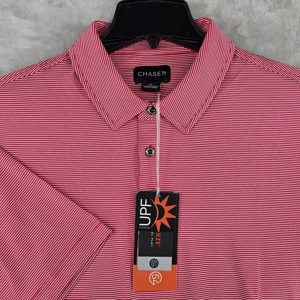 Chase 54 Polo Shirt Mens XL Crimson Red Striped Drift DRYFUZE UPF 40 Performance